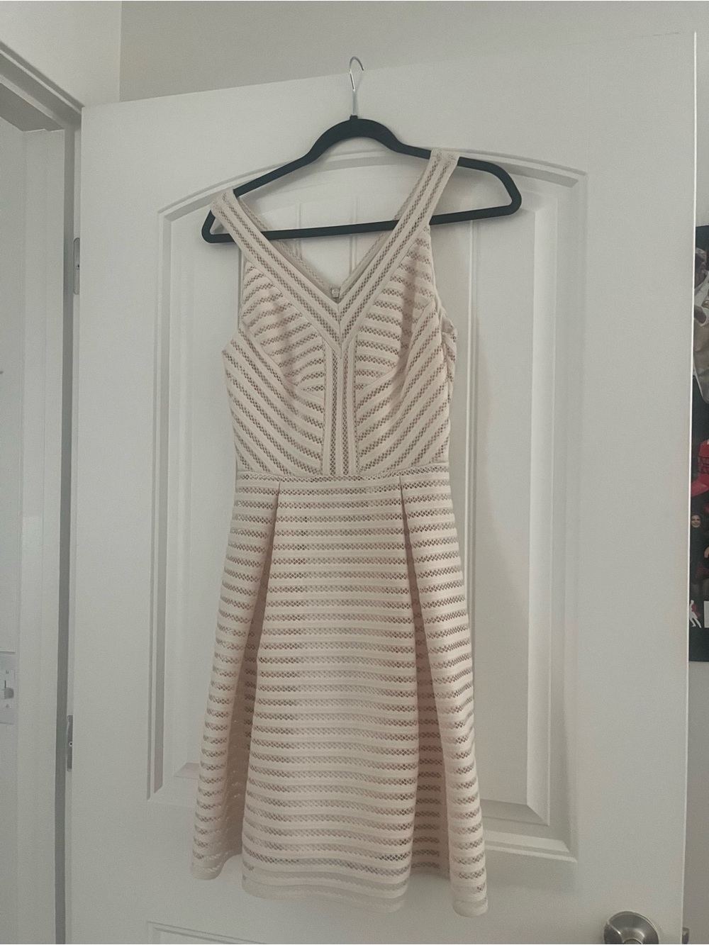 Gianni Bini Cream Striped Lace V-Neck Midi Dress